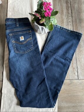 Carhartt Women’s 100649 Jasper Original Fit Bootcut Jeans Size 4 Tall Dark Wash
